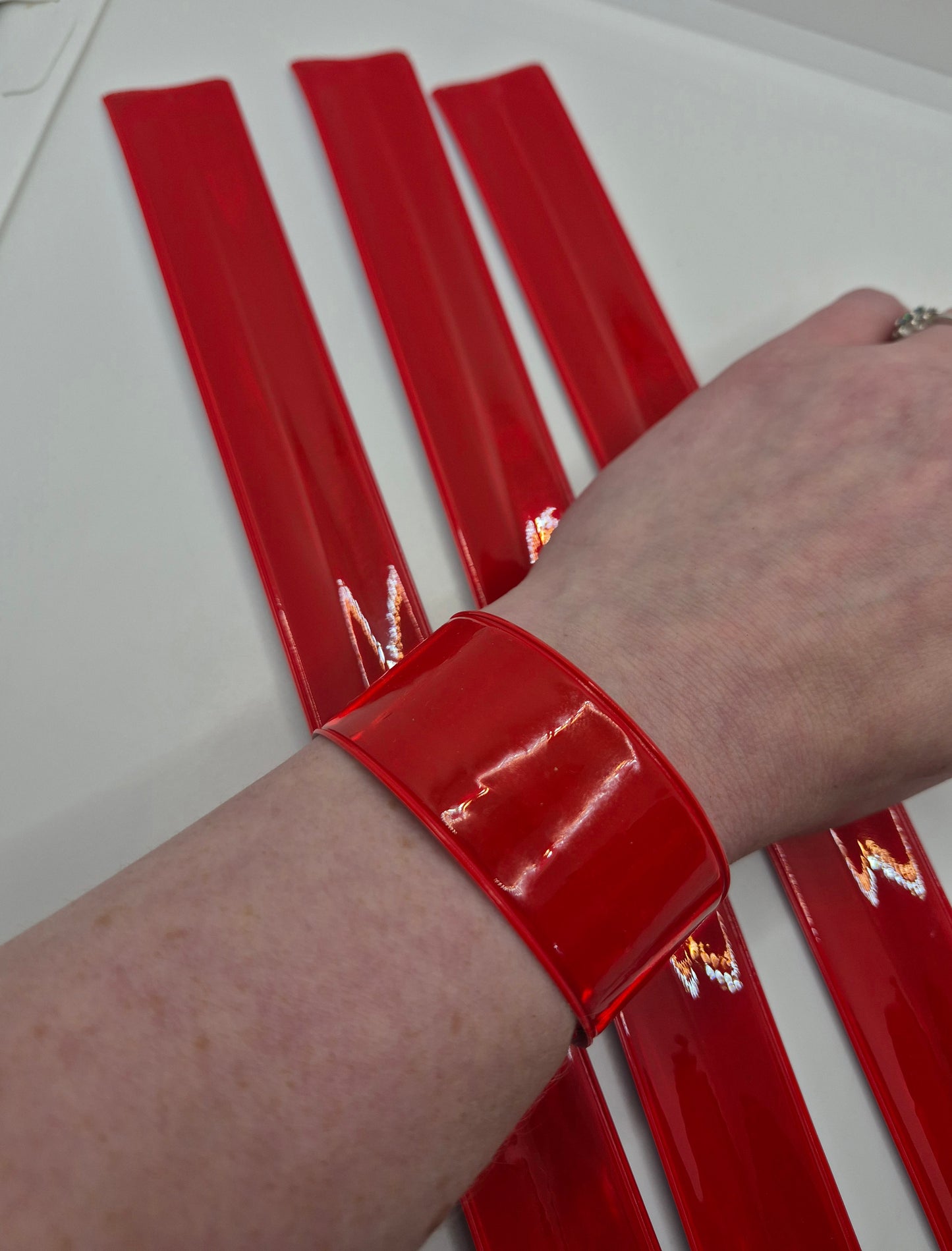 AMAZING DEAL!  4-pack Bright Red Slap On Bracelets