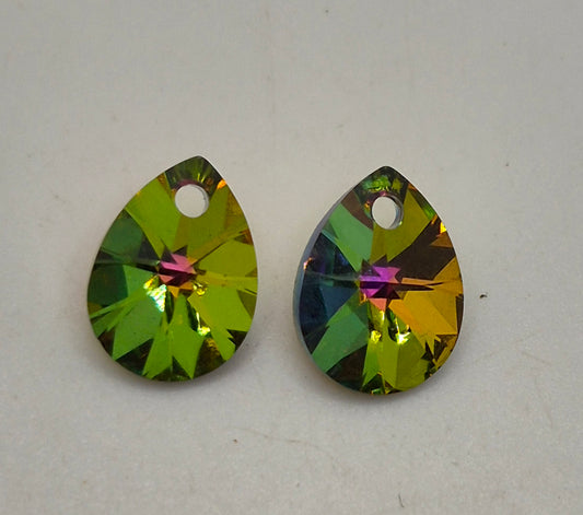 #6128 - 2pc Swarovski Crystal Vitrail Medium 10mm Mini Pear Pendants; LAST ONE