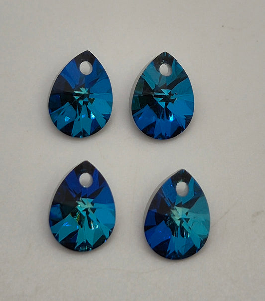 #6128 - 4pc Swarovski Crystal Bermuda Blue 10mm Mini Pear Pendants; LAST ONE