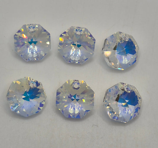 #6401 - 6pc Swarovski Crystal Clear AB 12mm Octagon Pendants; LAST ONE
