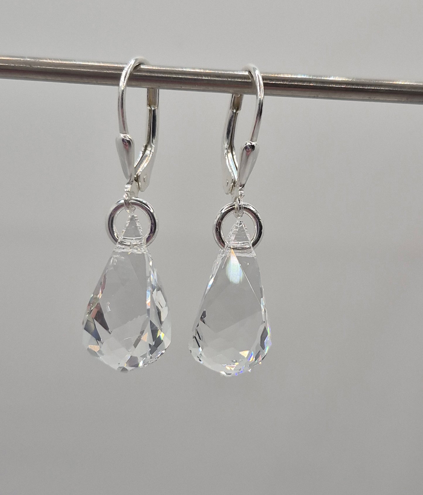 Sterling Silver Earrings - Swarovski Crystal Clear Helix Pendant; LAST ONE