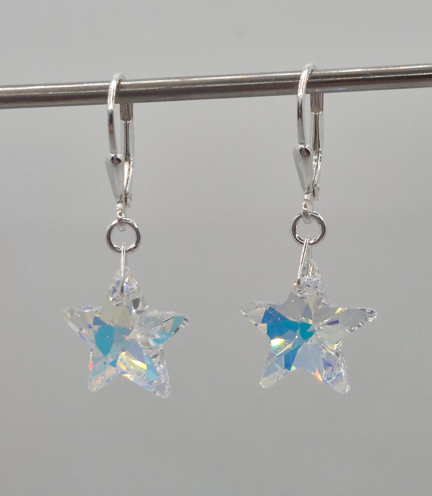 Sterling Silver Earrings - Swarovski Crystal Clear AB Star Pendant; LAST ONE