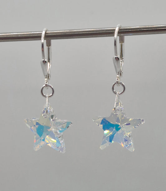 Sterling Silver Earrings - Swarovski Crystal Clear AB Star Pendant; LAST ONE