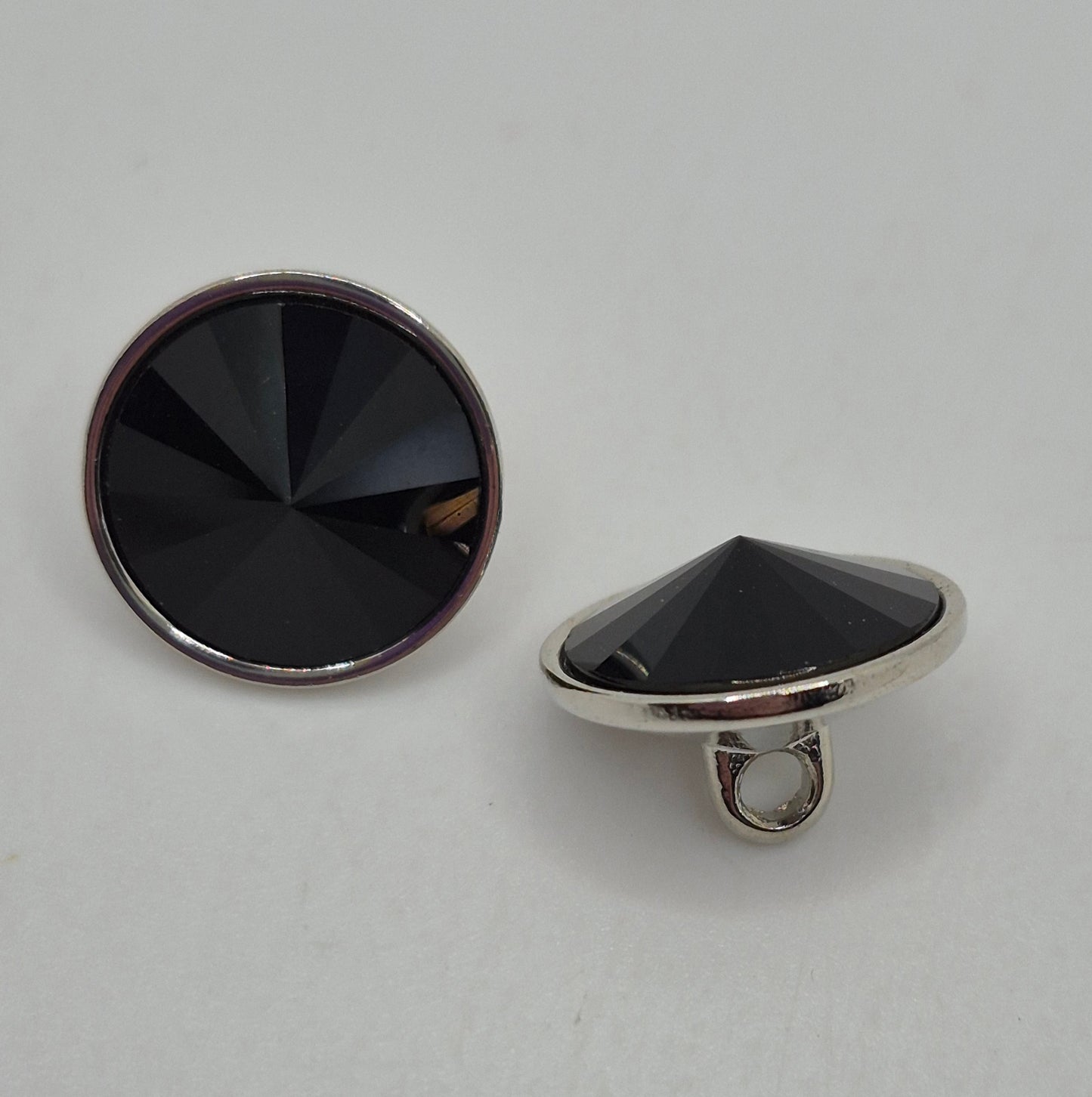 Shank Button; 2pc Swarovski Crystal 12mm Jet Black Button w/ Rhodium Setting