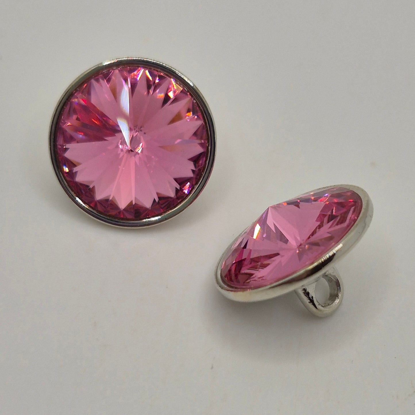Shank Button; 2pc Swarovski Crystal 12mm Rose Button w/ Rhodium Setting