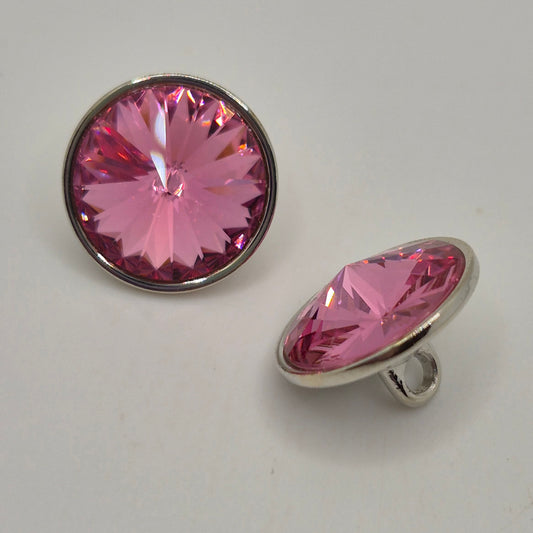 Shank Button; 2pc Swarovski Crystal 12mm Rose Button w/ Rhodium Setting
