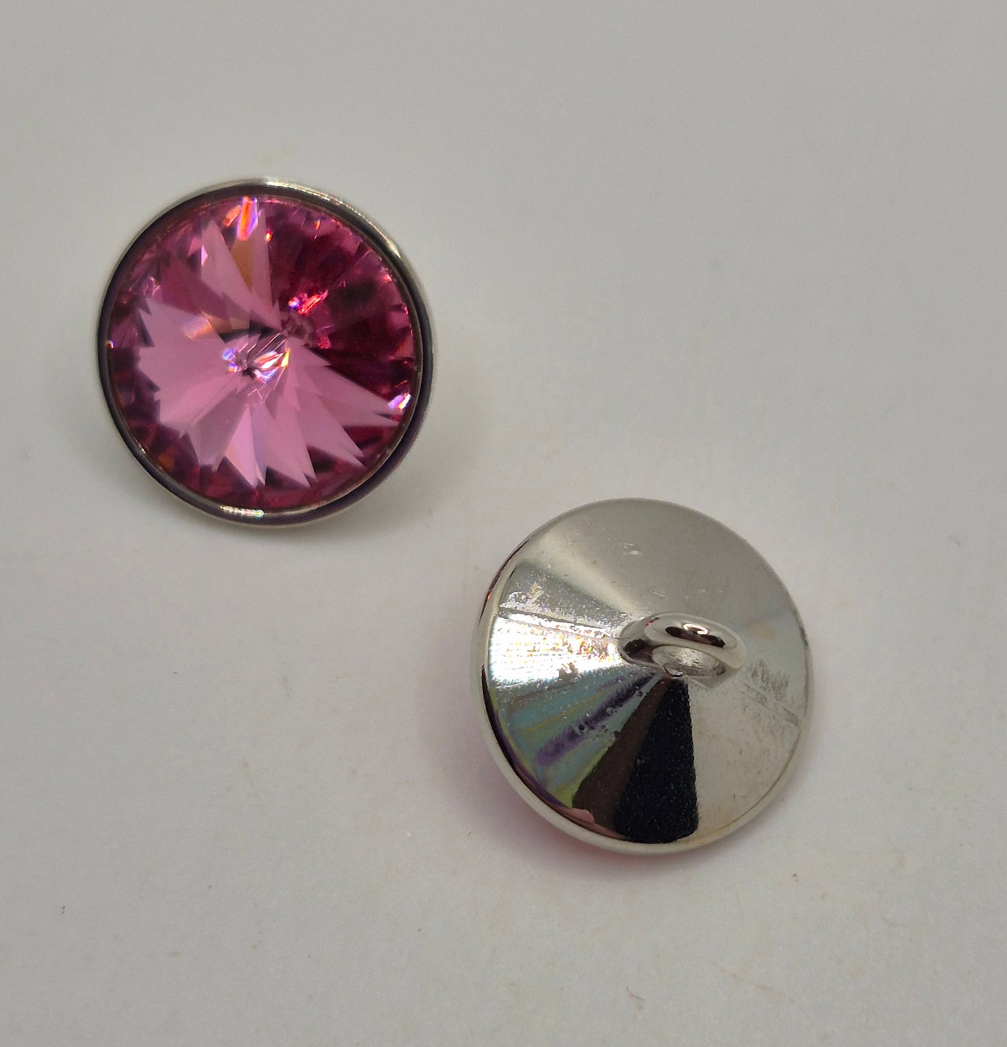 Shank Button; 2pc Swarovski Crystal 12mm Rose Button w/ Rhodium Setting