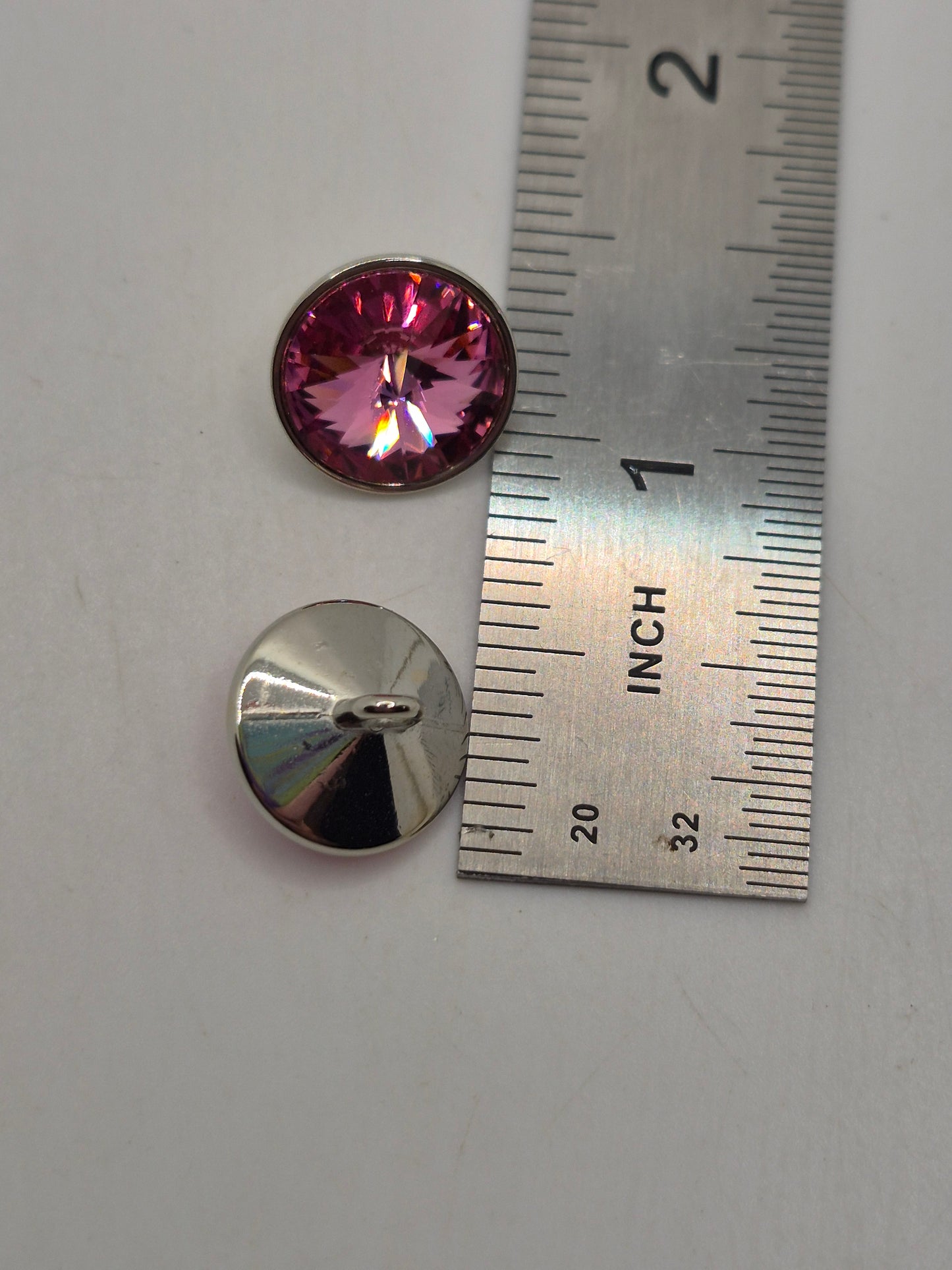 Shank Button; 2pc Swarovski Crystal 12mm Rose Button w/ Rhodium Setting