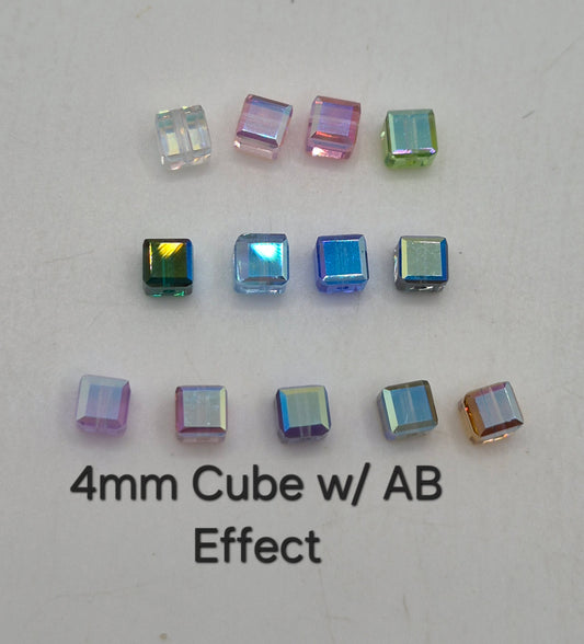 #5601 - Swarovski Crystal 4mm Faceted Cube Beads w/ AB Finish; 12pc per pack