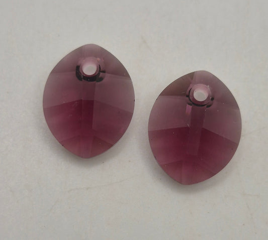 #6734 - 2pc Swarovski Crystal Amethyst 14mm Pure Leaf Pendant; LAST ONE