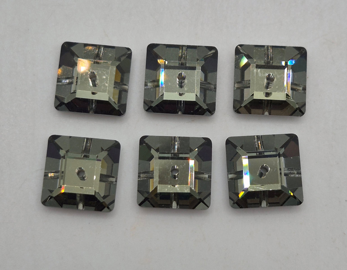 #3400 - Swarovski Crystal Clear 10mm Square Lochrosen Sew on Buttons/ Beads; 6pc