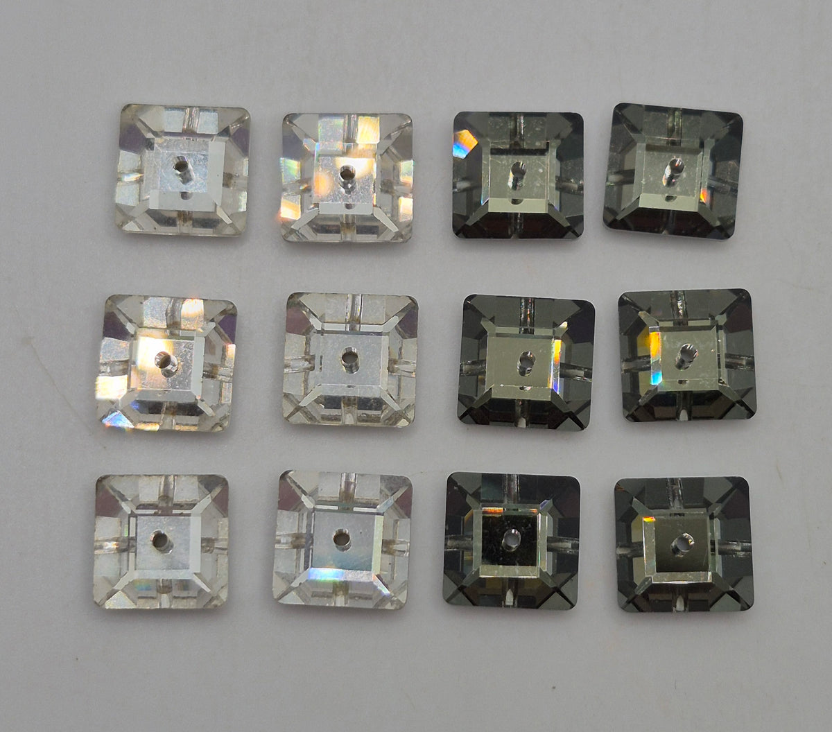 #3400 - Swarovski Crystal Clear 10mm Square Lochrosen Sew on Buttons/ Beads; 6pc