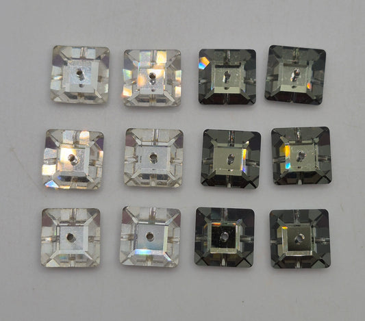 #3400 - Swarovski Crystal Clear 10mm Square Lochrosen Sew on Buttons/ Beads; 6pc