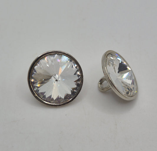 Shank Button; 2pc Swarovski Crystal 12mm Clear Button w/ Rhodium Setting