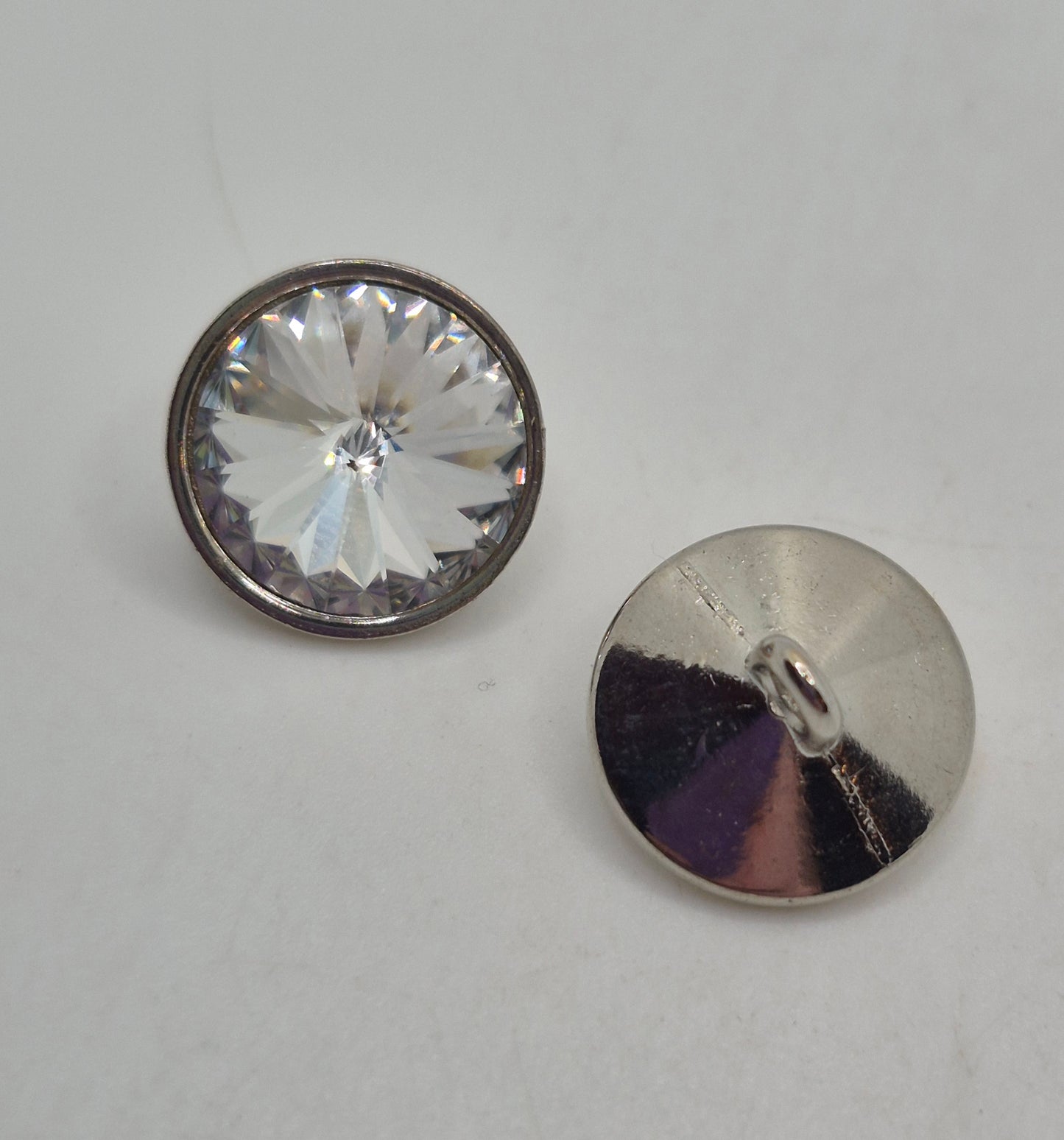 Shank Button; 2pc Swarovski Crystal 12mm Clear Button w/ Rhodium Setting