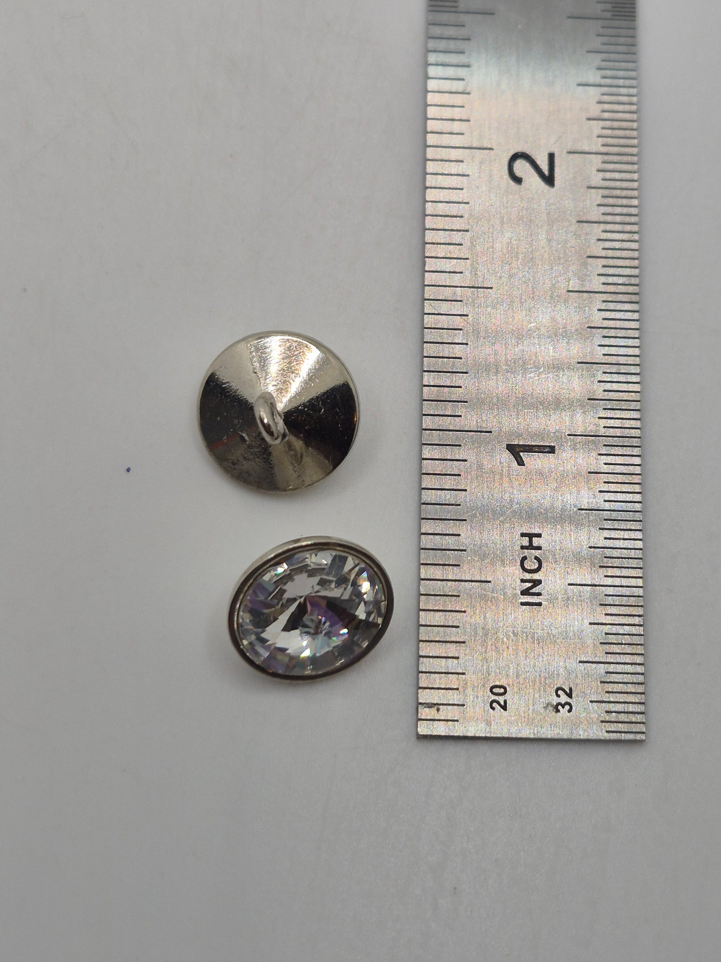 Shank Button; 2pc Swarovski Crystal 12mm Clear Button w/ Rhodium Setting