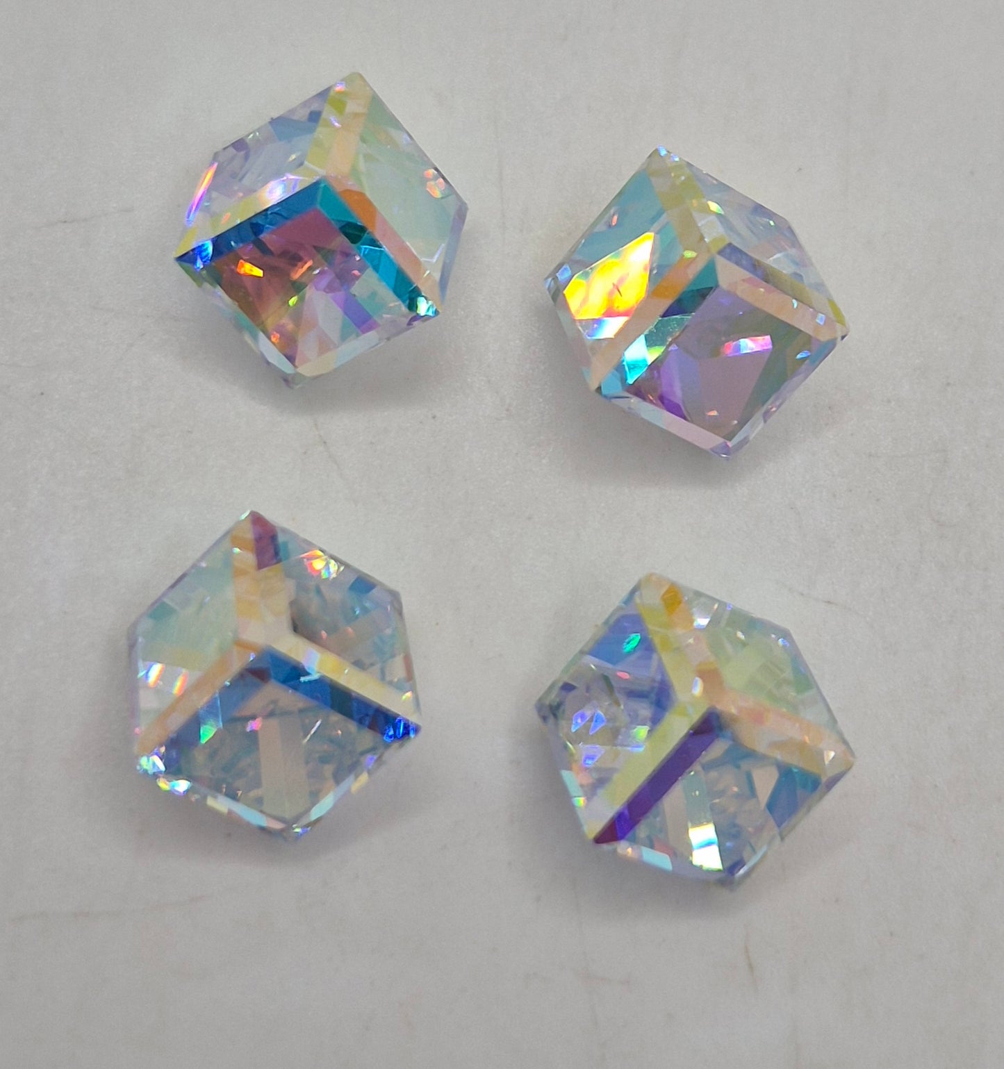 #4841 - Swarovski Crystal AB CAL 8mm 3/4 Flatback Cube Fancy Stone; 4pc per pack