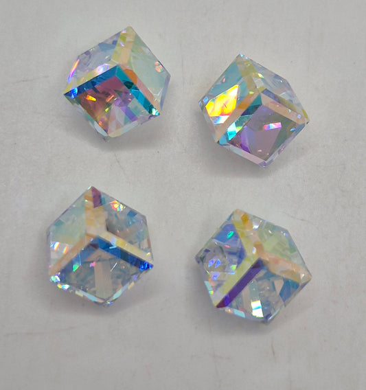 #4841 - Swarovski Crystal AB CAL 8mm 3/4 Flatback Cube Fancy Stone; 4pc per pack