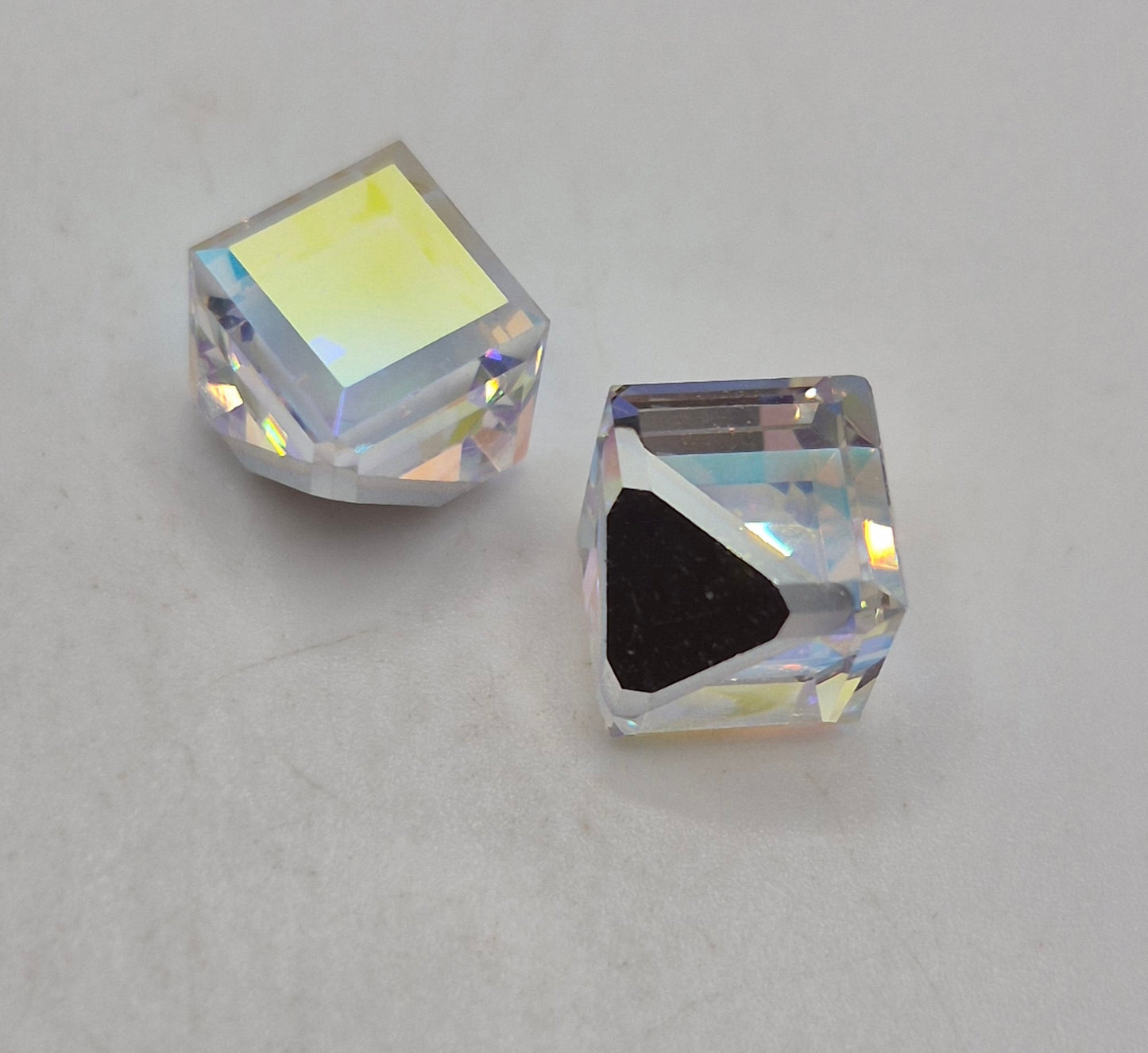 #4841 - Swarovski Crystal AB CAL 8mm 3/4 Flatback Cube Fancy Stone; 4pc per pack
