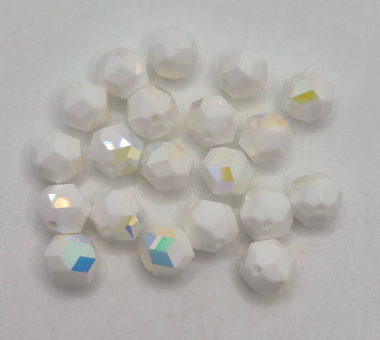 #5007 - Swarovski Crystal Chalkwhite AB 8mm Rocky Cut Round Beads; 6pc per pack