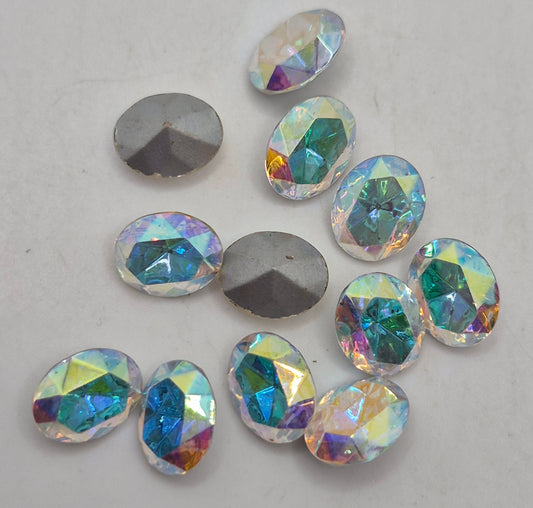 #4130/2 - 12pc Swarovski Crystal Clear AB 10x8mm Oval Fancy Stones; LAST ONE