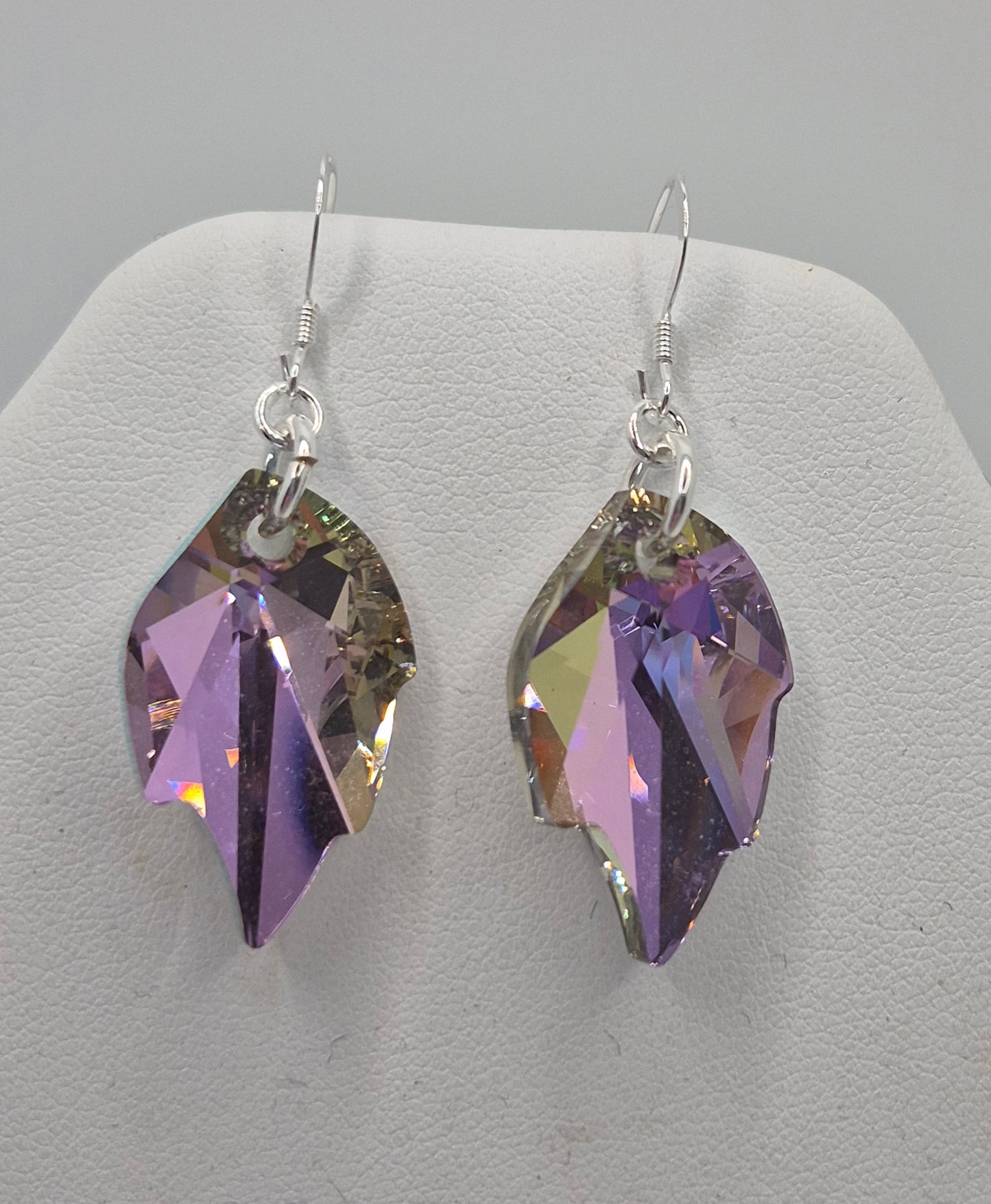 Sterling Silver Earrings - Swarovski Crystal Vitrail Light Leaf Pendant; LAST ONE