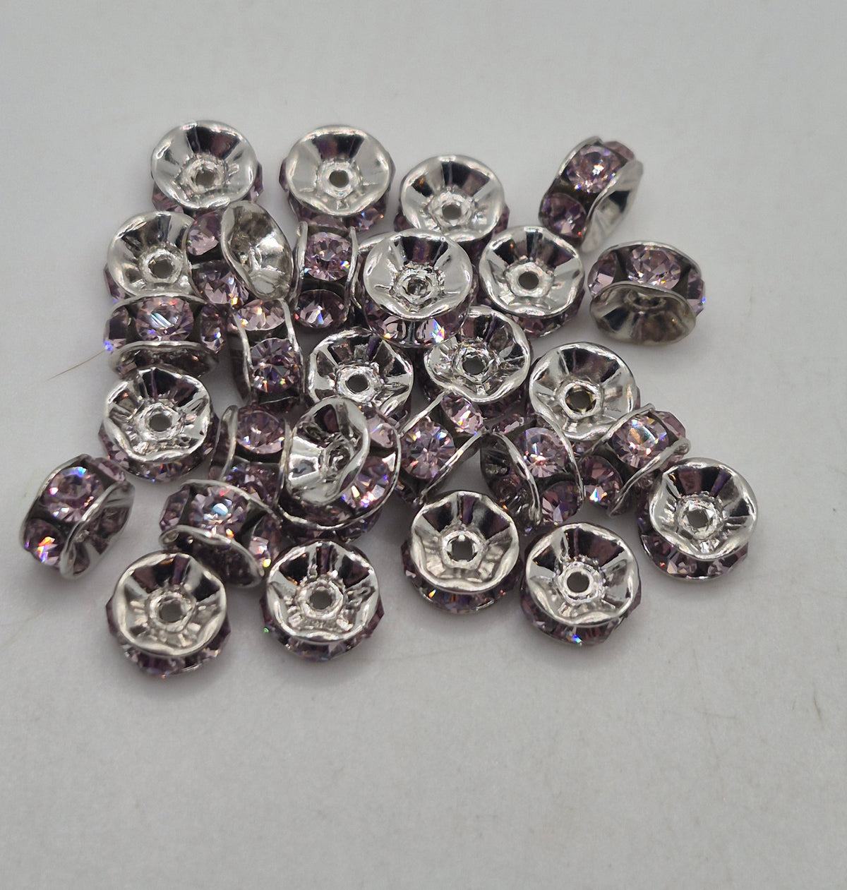 Swarovski Crystal Light Amethyst 6mm Silver Plated Rhinestone Rondel; 12pc per pack