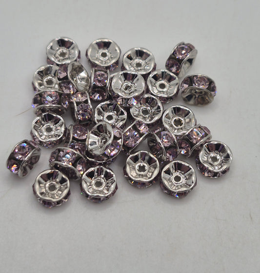 Swarovski Crystal Light Amethyst 6mm Silver Plated Rhinestone Rondel; 12pc per pack
