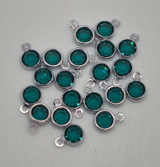 #57700 - Swarovski Crystal Emerald Silver Plated 4mm 1 Loop Channel Charms; 12pc per pack