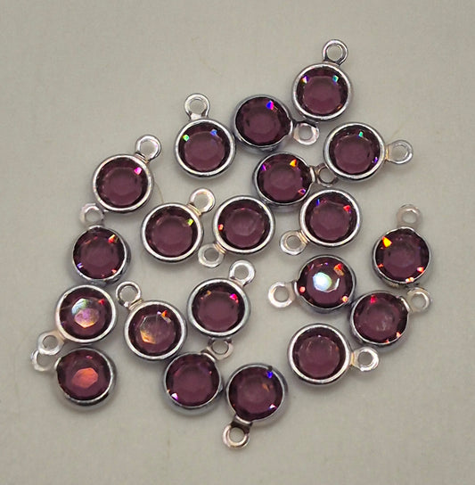 #57700 - Swarovski Crystal Amethyst Silver Plated 4mm 1 Loop Channel Charms; 12pc per pack