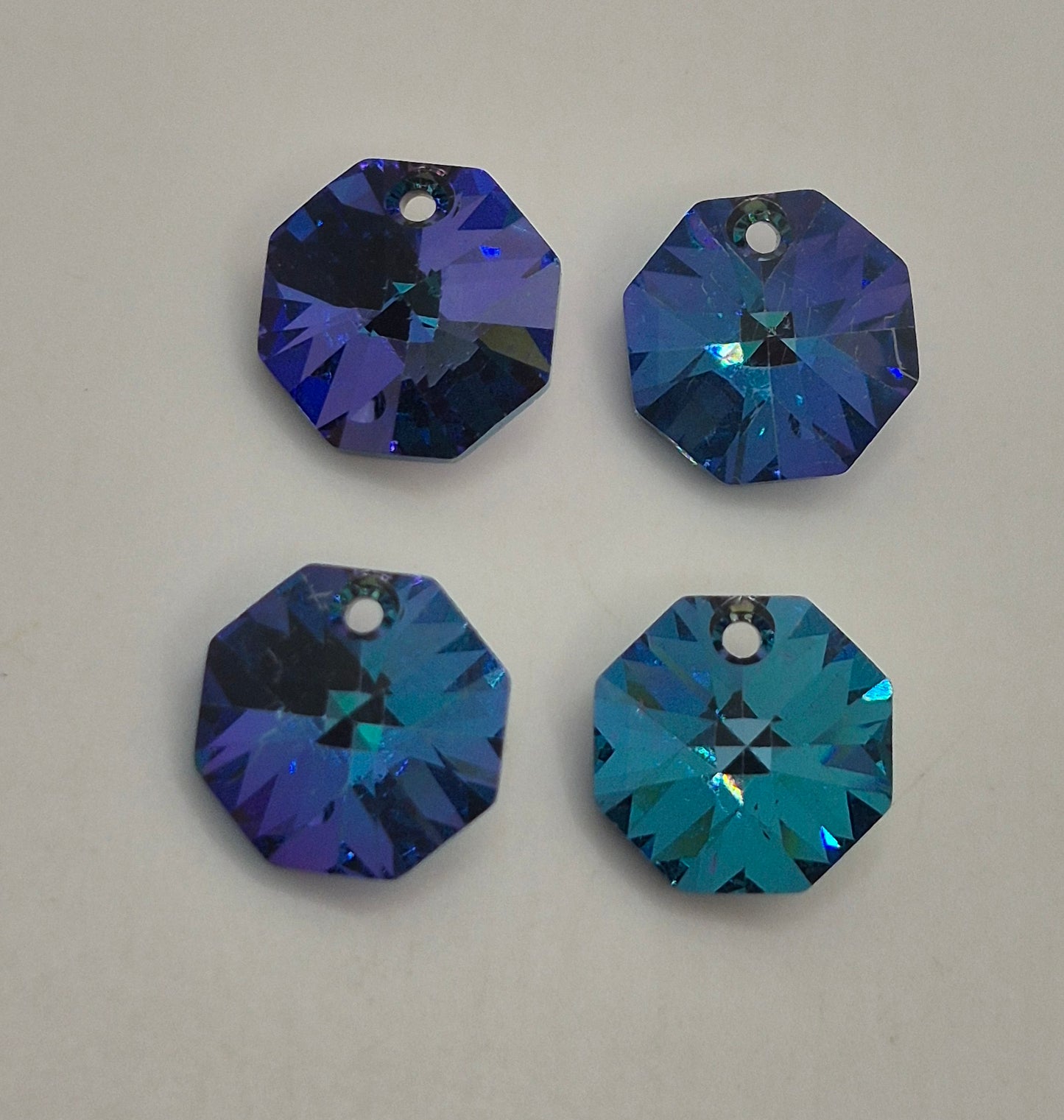 #6401 - 4pc Swarovski Crystal Aquamarine Vitrail Light 12mm Octagon Pendants; LAST ONE