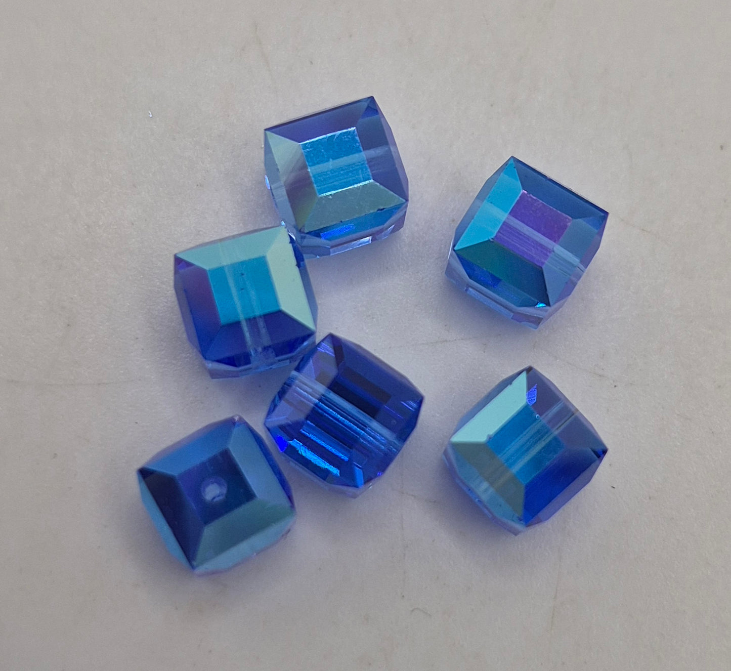 #5601 - 6pc Swarovski Crystal Sapphire AB 6mm Faceted Cube Beads; LAST ONE