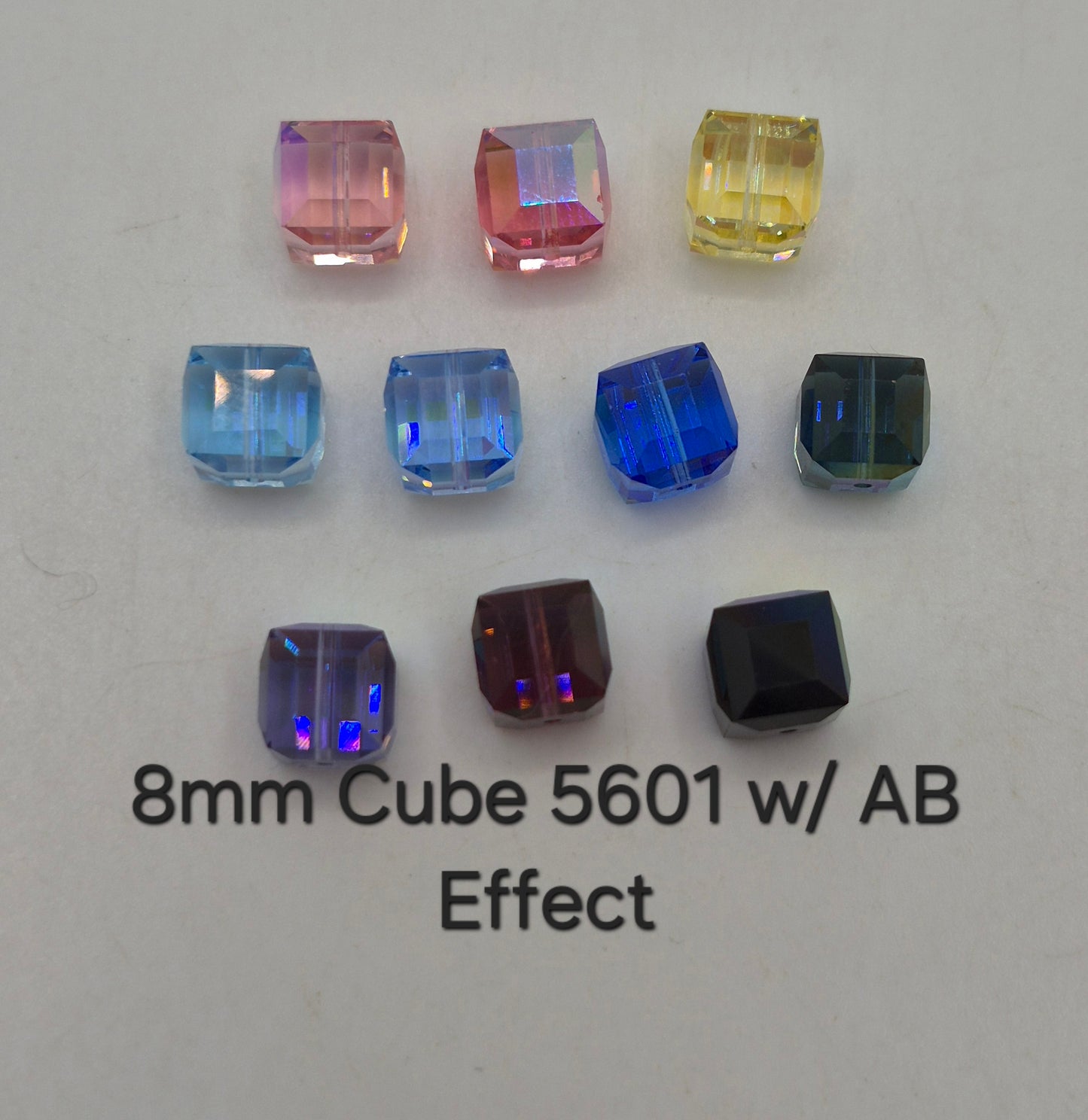 #5601 - Swarovski Crystal 8mm Faceted Cube Beads w/ AB Finish; 6pc per pack