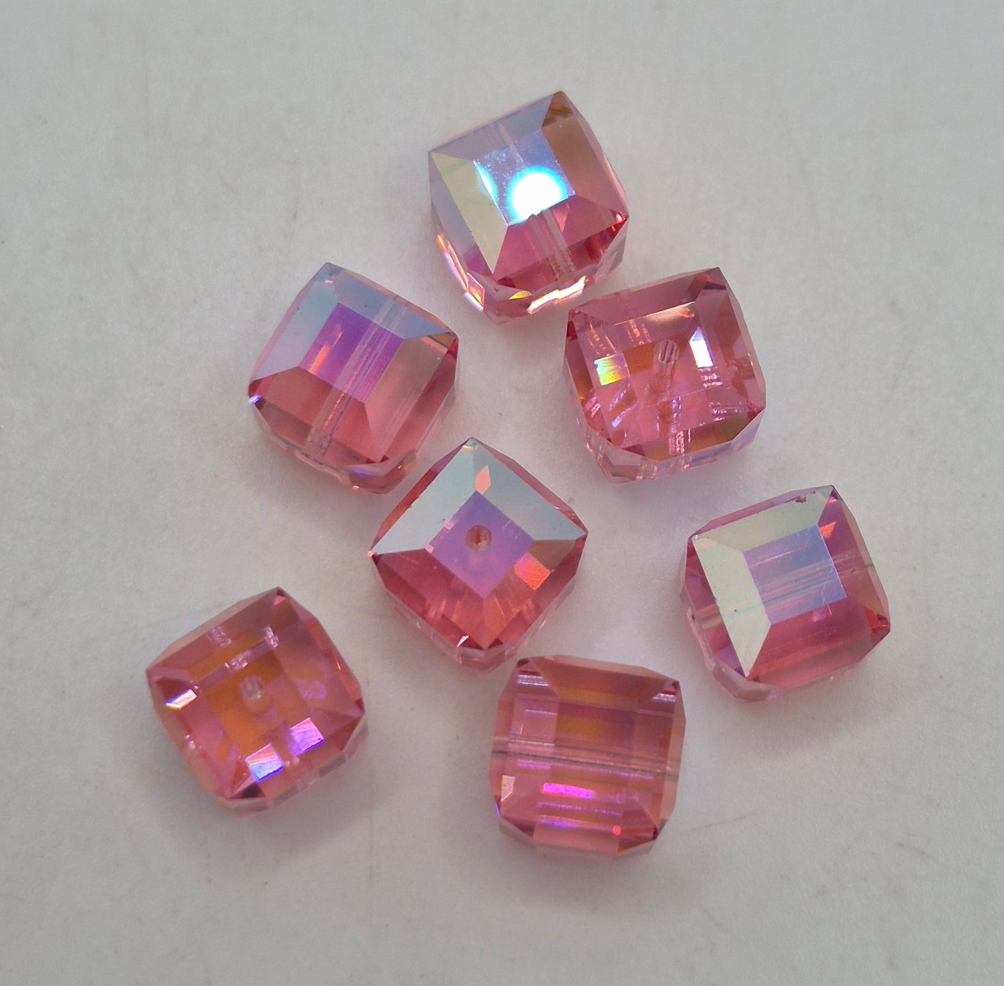 #5601 - 6pc Swarovski Crystal Rose AB 8mm Faceted Cube Beads; LAST ONE