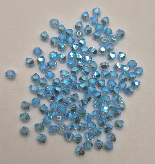 CLEARANCE MIX!  144pc Czech Aquamarine ab2x 4mm Bicone Beads; LAST ONE