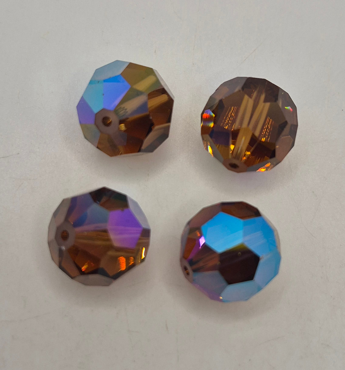 #5000 - 4pc Swarovski Crystal Smoked Topaz AB 16mm Faceted Round Beads; LAST ONE