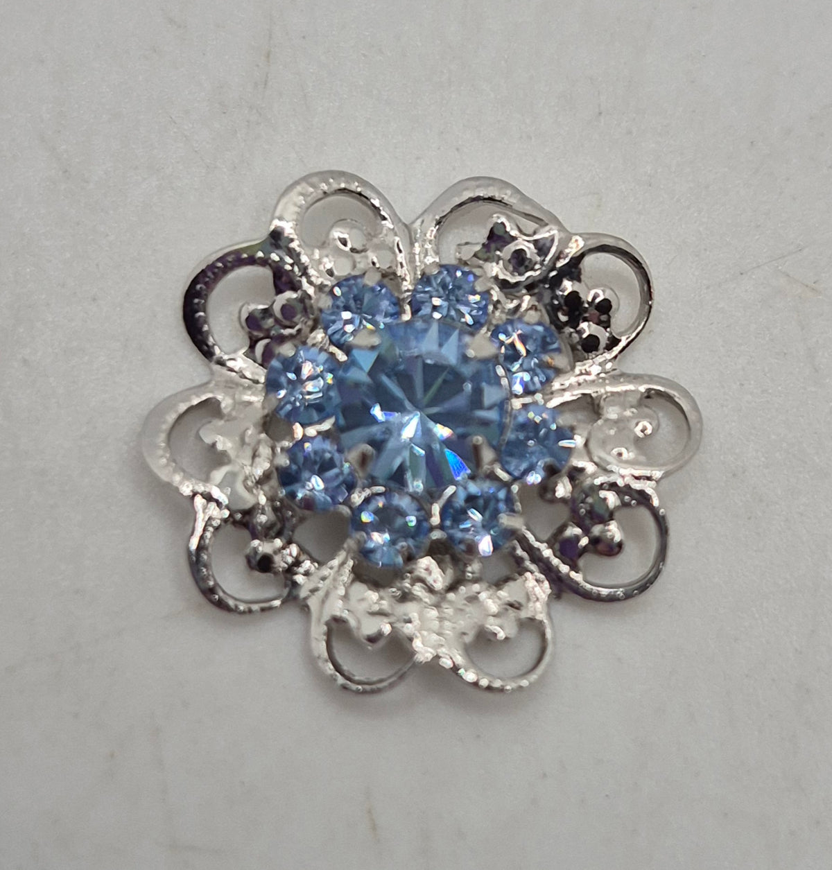 Swarovski Crystal Light Sapphire Sew on 17mm Filigree Flower w/ Rhodium Finish