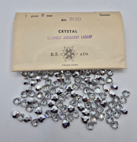 #5130 - Factory Pack Swarovski Crystal Comet Argent Light CAL 8mm Heart Beads; 144pc