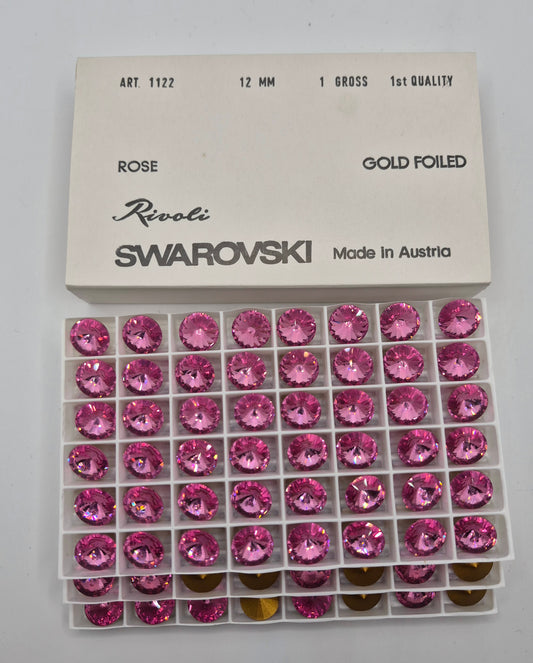 #1122 - Factory Pack Swarovski Crystal Rose 12mm Rivoli Chaton; 144pc