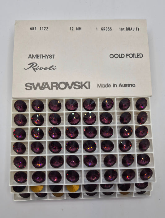 #1122 - Factory Pack Swarovski Crystal Amethyst 12mm Rivoli Chaton; 144pc