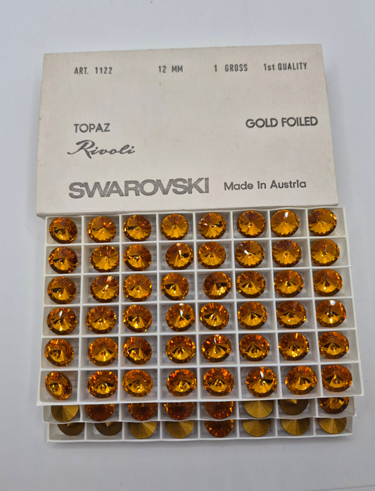 #1122 - Factory Pack Swarovski Crystal Topaz 12mm Rivoli Chaton; 144pc