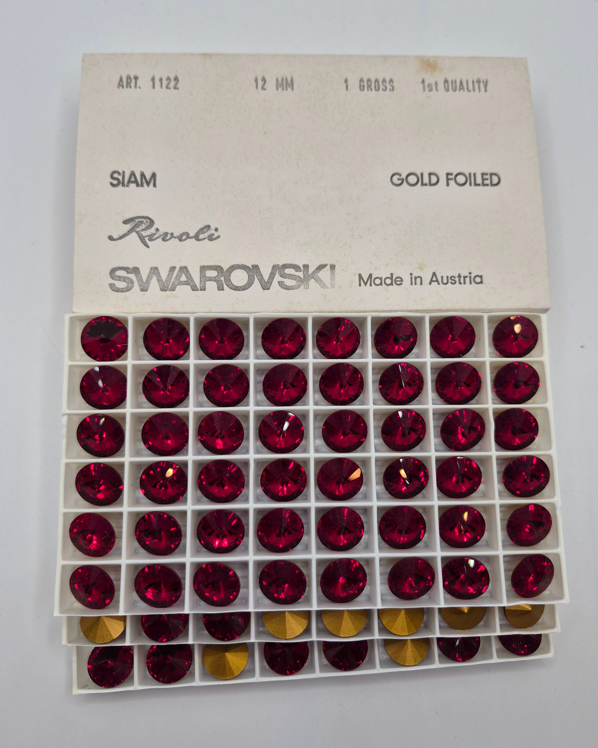 #1122 - Factory Pack Swarovski Crystal Siam (Red) 12mm Rivoli Chaton; 144pc