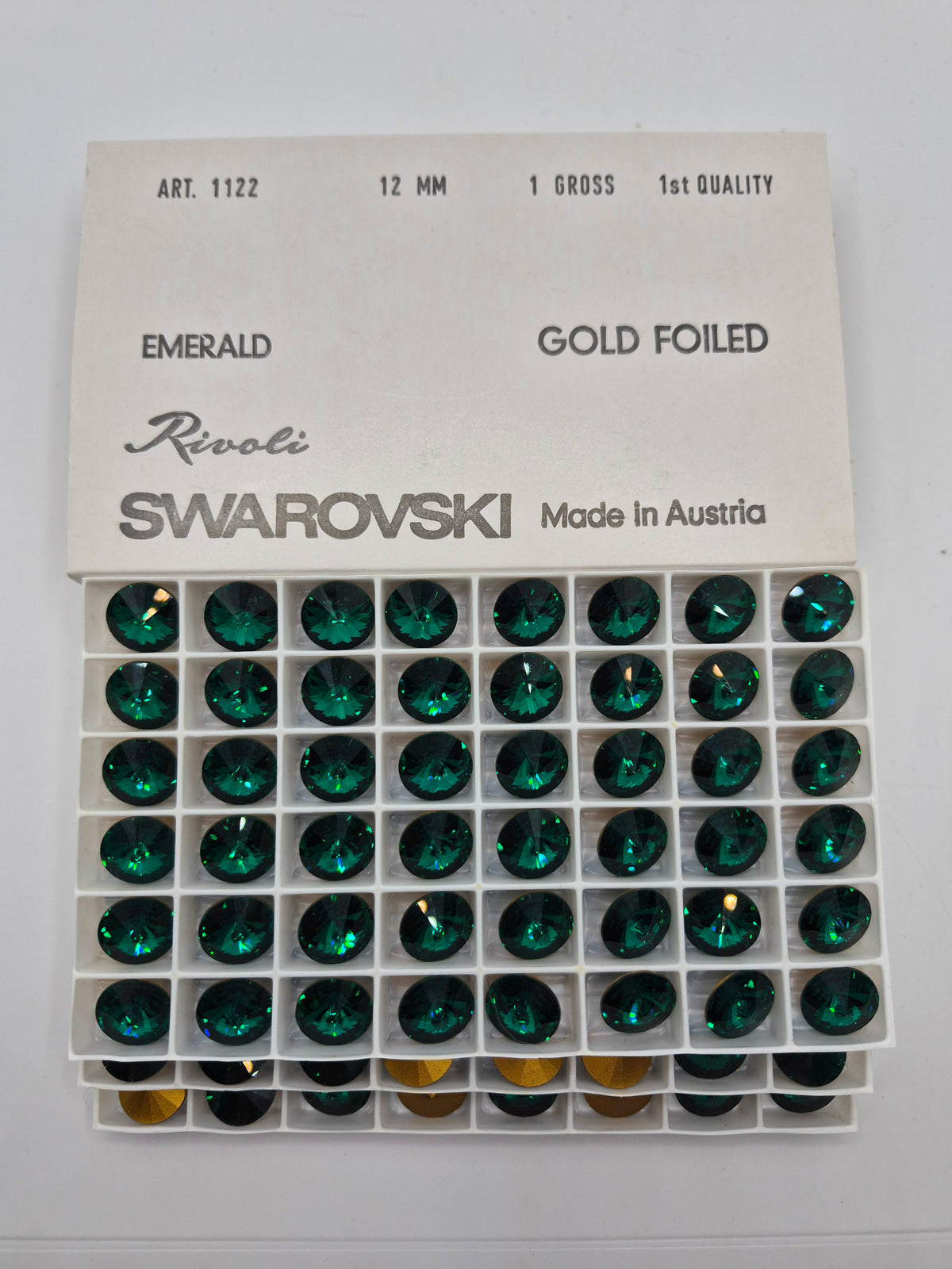 #1122 - Factory Pack Swarovski Crystal Emerald 12mm Rivoli Chaton; 144pc