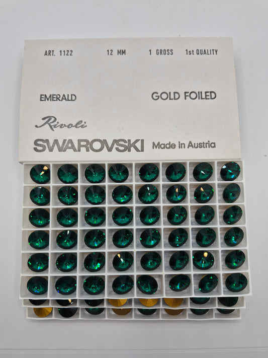 #1122 - Factory Pack Swarovski Crystal Emerald 12mm Rivoli Chaton; 144pc