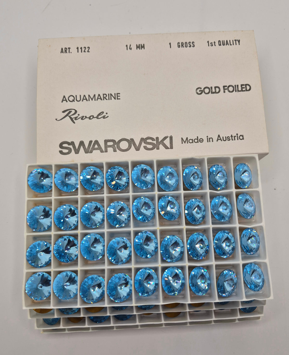 #1122 - Factory Pack Swarovski Crystal Aquamarine 14mm Rivoli Chaton; 144pc