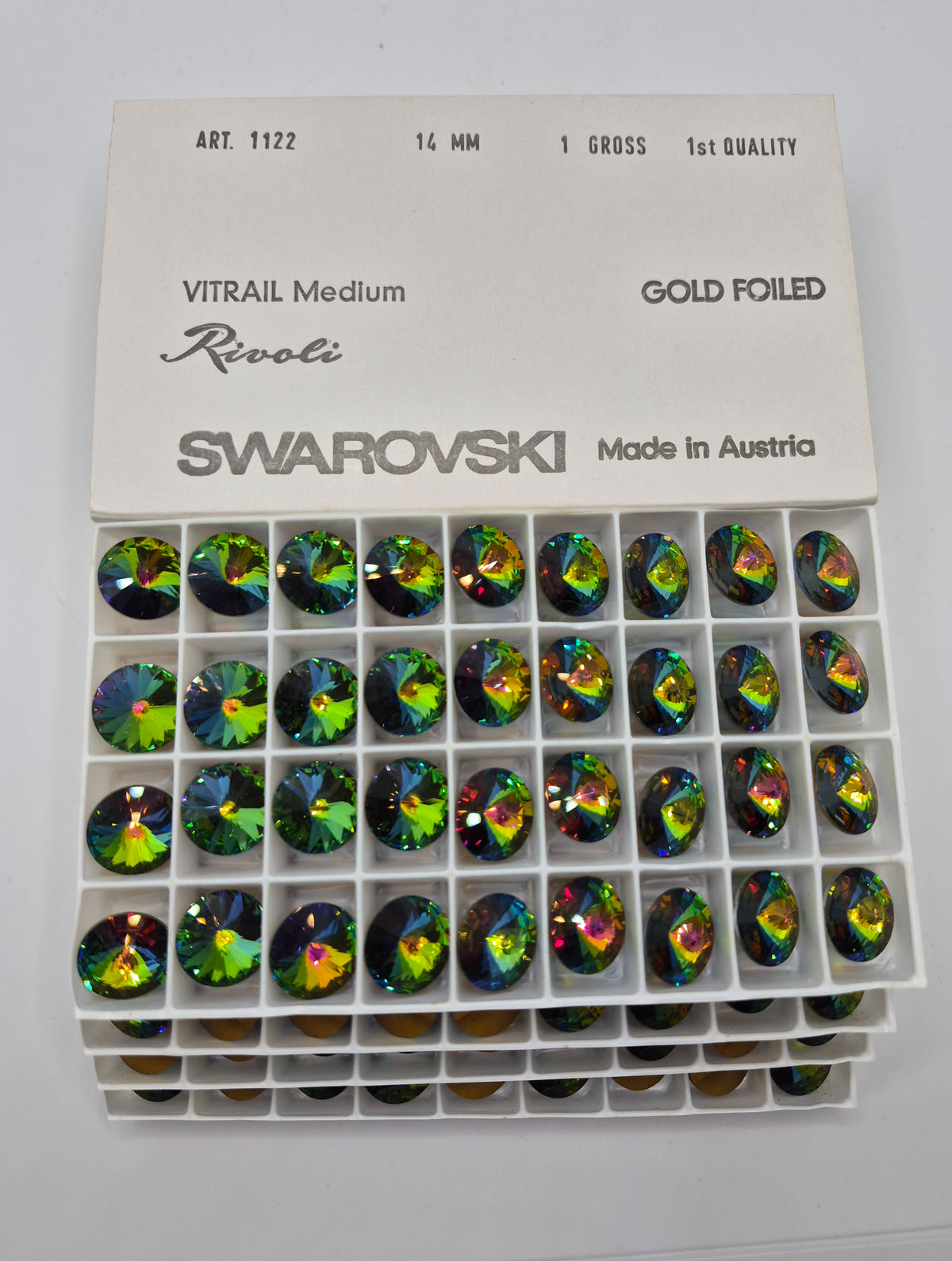 #1122 - Factory Pack Swarovski Crystal Vitrail Medium 14mm Rivoli Chaton; 144pc