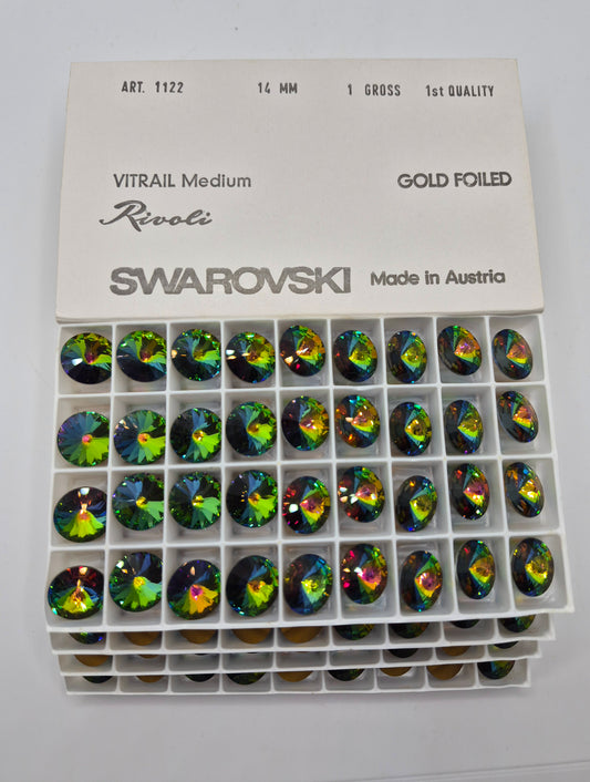 #1122 - Factory Pack Swarovski Crystal Vitrail Medium 14mm Rivoli Chaton; 144pc