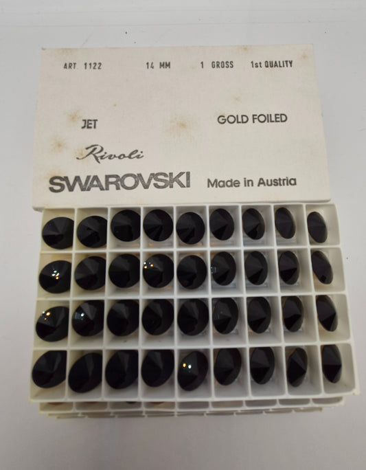 #1122 - Factory Pack Swarovski Crystal Jet Black 14mm Rivoli Chaton; 144pc