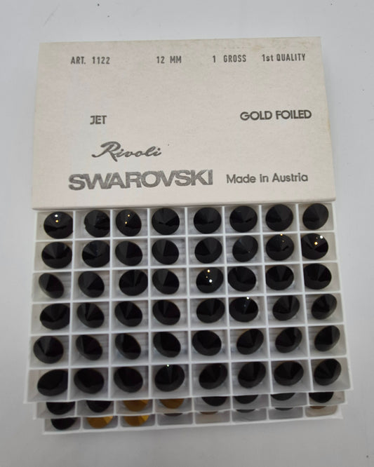 #1122 - Factory Pack Swarovski Crystal Jet Black 12mm Rivoli Chaton; 144pc