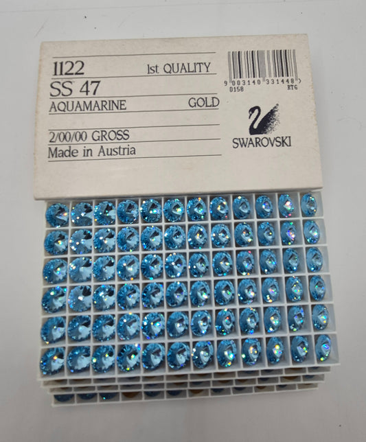 #1122 - Factory Pack Swarovski Crystal Aquamarine ss47 (10mm) Rivoli Chaton; 288pc